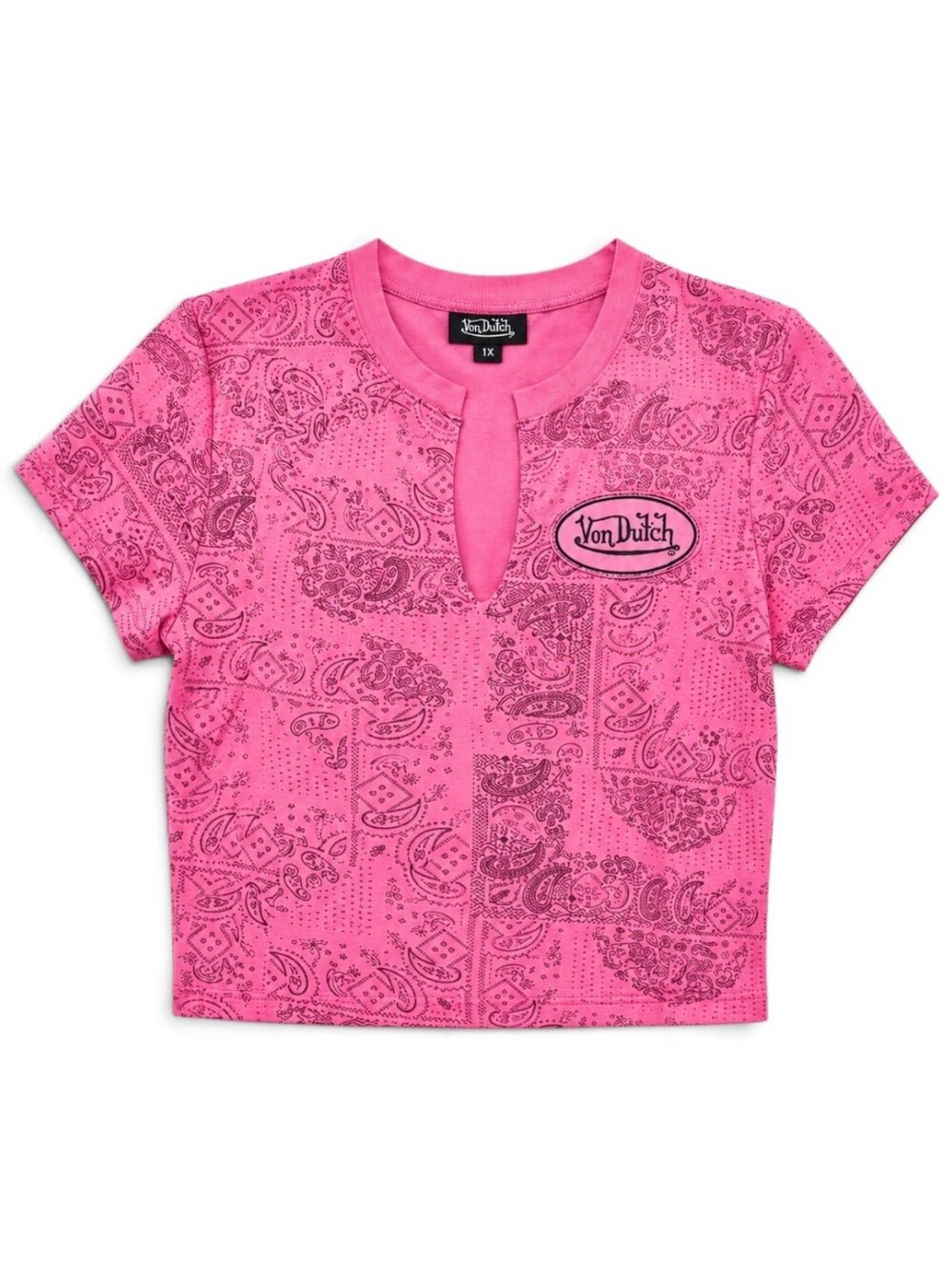 VON DUTCH PINK PAISLEY BABY TEE CROP TOP NWT XL - Picture 2 of 7